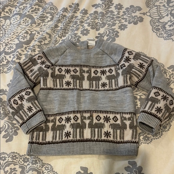 H&M 100% wool girl Gray and Brown Reindeer Sweater - Picture 1 of 4